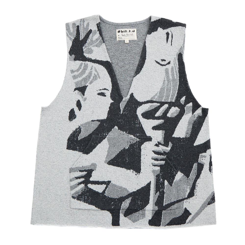 [YUSUKE NAGAOKA] TORCH V-line Long Vest B&W