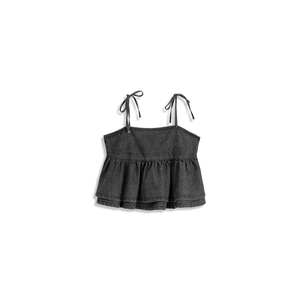 Back button slit tie denim double layer vest【01098843】in stock+pre-order