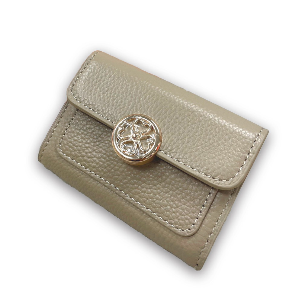 【Folli Follie芙麗芙麗】 牛皮風琴卡包 四葉草 磁吸扣－