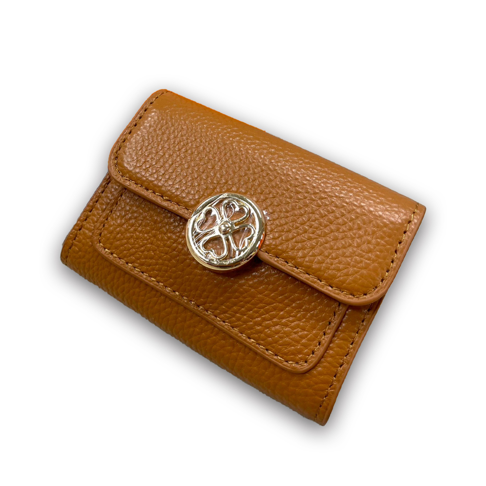 【Folli Follie芙麗芙麗】 牛皮風琴卡包 四葉草 磁吸扣－