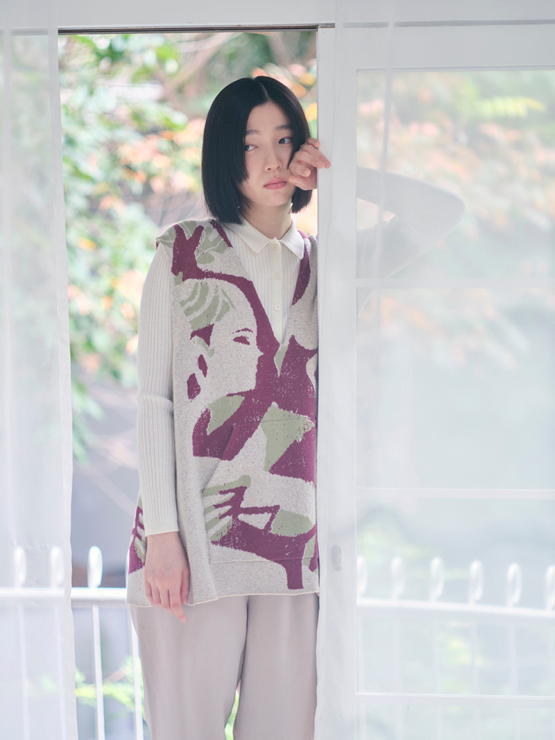 [YUSUKE NAGAOKA] TORCH V-line Long Vest Green/Brown