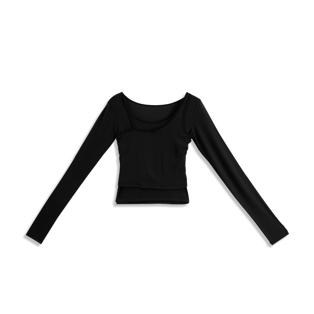 Two-piece long-sleeved top with asymmetrical straps, available in two colors【01140065】in stock+pre-order