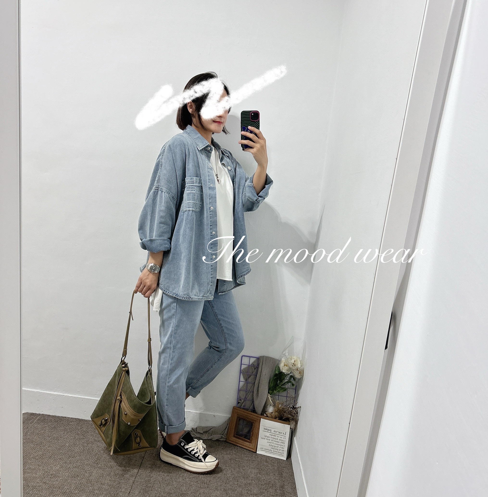 飛鼠袖造型牛仔襯衫(深藍/淺藍)