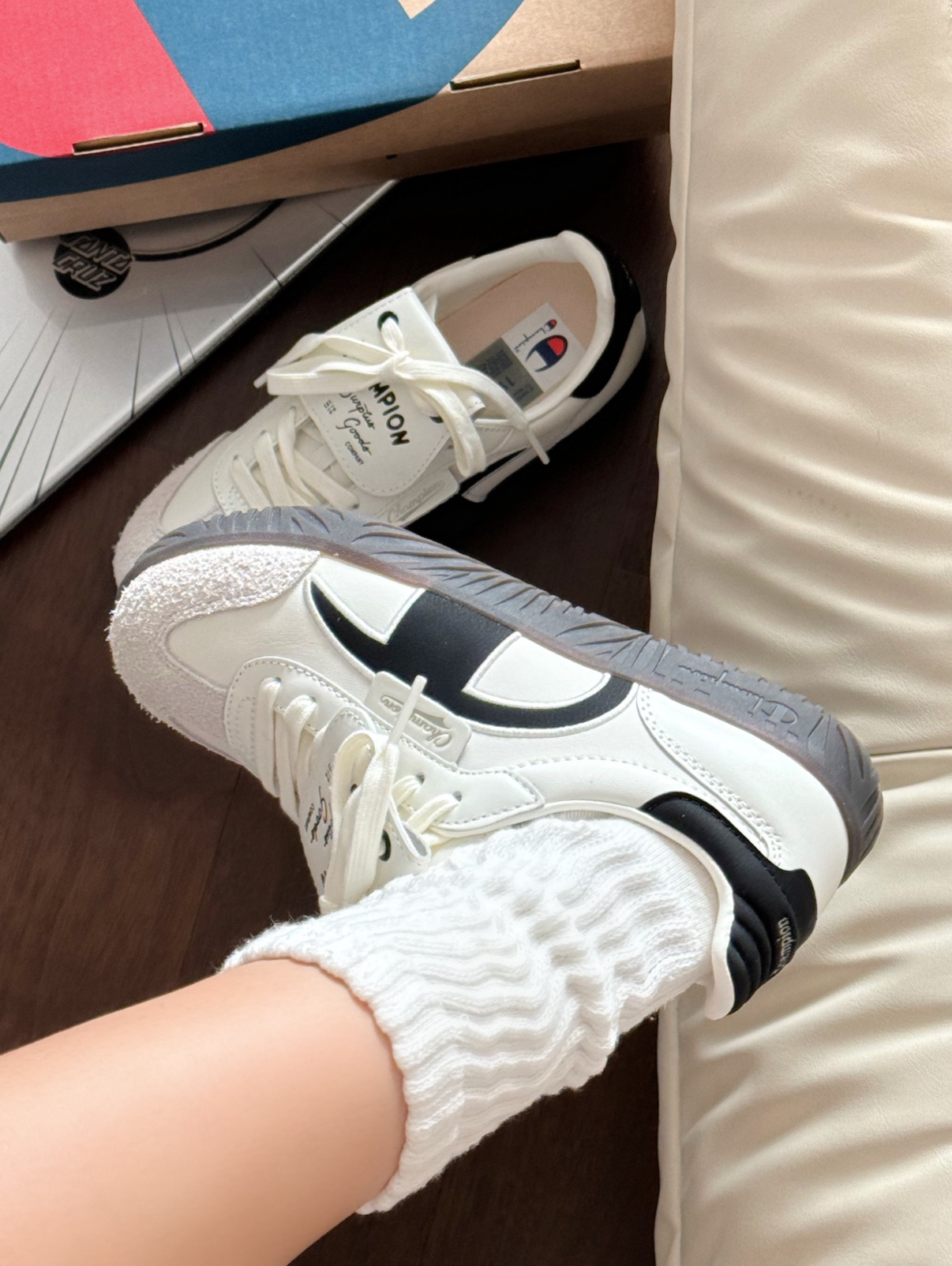 Champion Champ T-trainer 白黑色 翻蓋鞋舌 學院風 皮革 復古 德訓鞋 板鞋 U4CFCTW14U3/預購