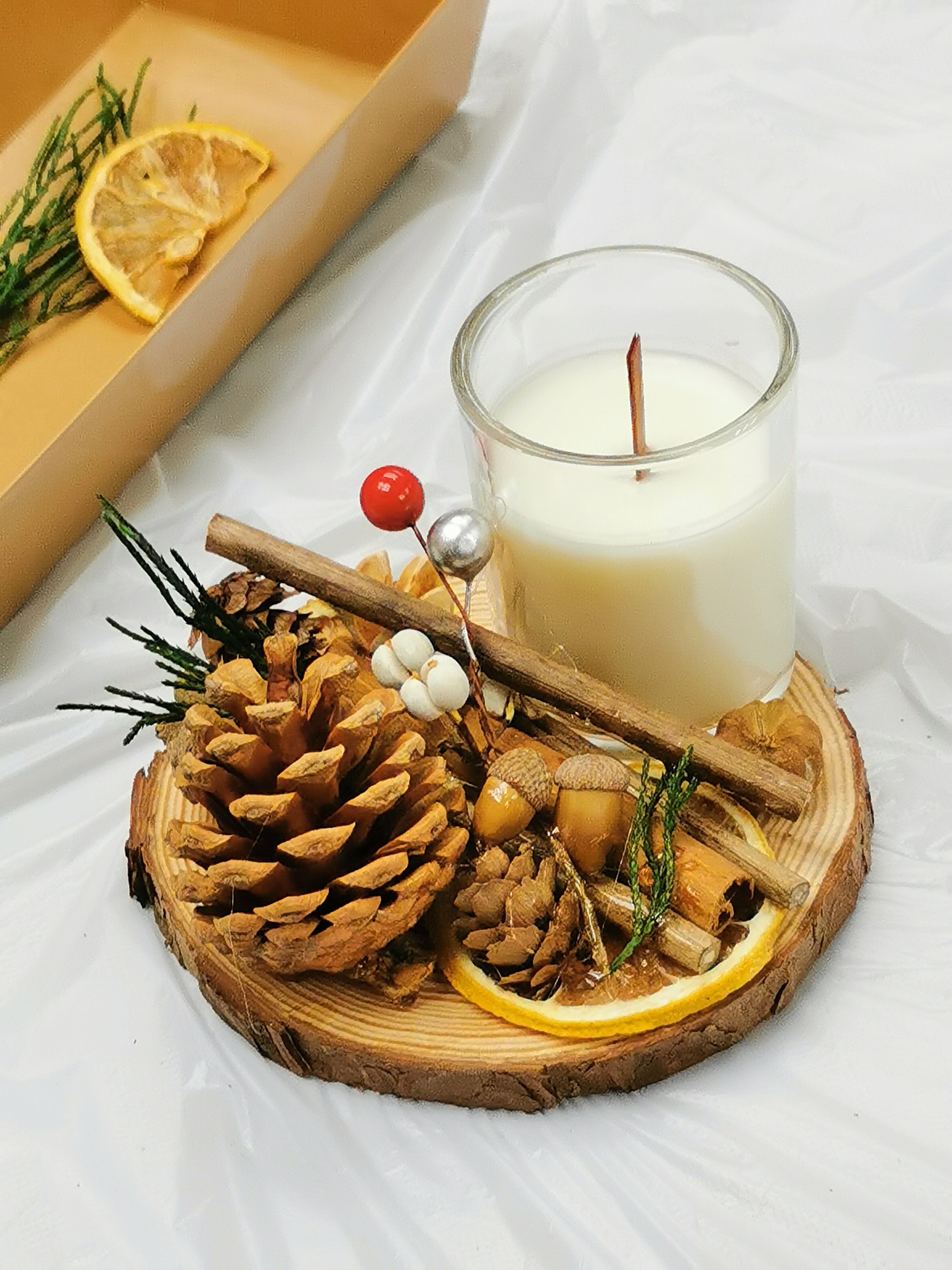 冬日原木香薰蠟燭台材料包