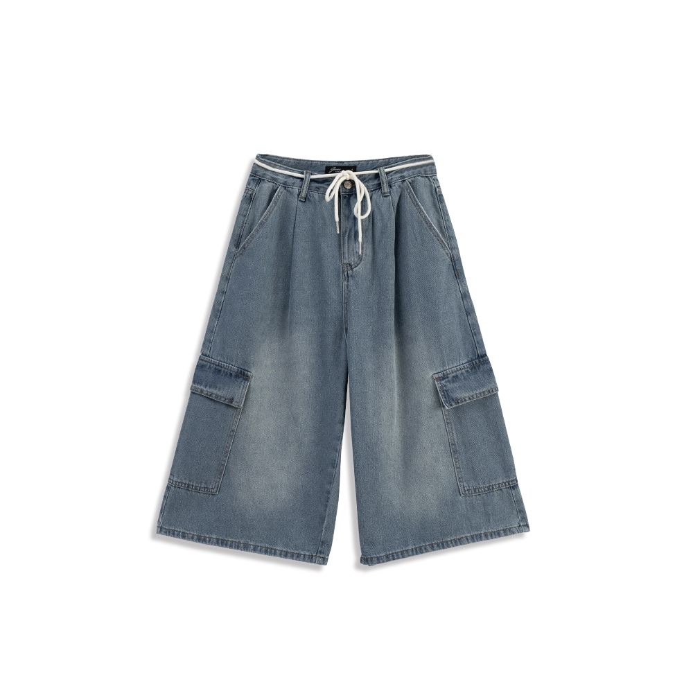 Low-rise vintage denim cropped trousers with tie strings S/M/L【04011801】in stock+pre-order