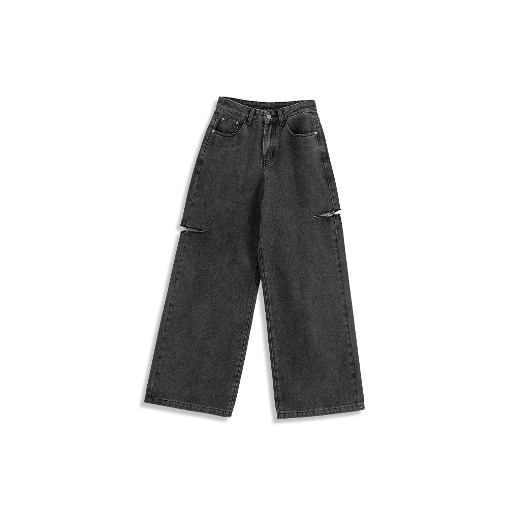 Flirty side brushed wide denim trousers S/M/L【04011802】in stock+pre-order