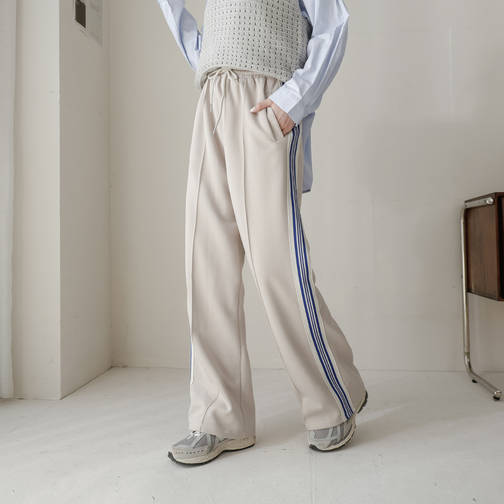 Casual side contrast webbing cotton trousers sold in two colors【04101926】in stock+pre-order