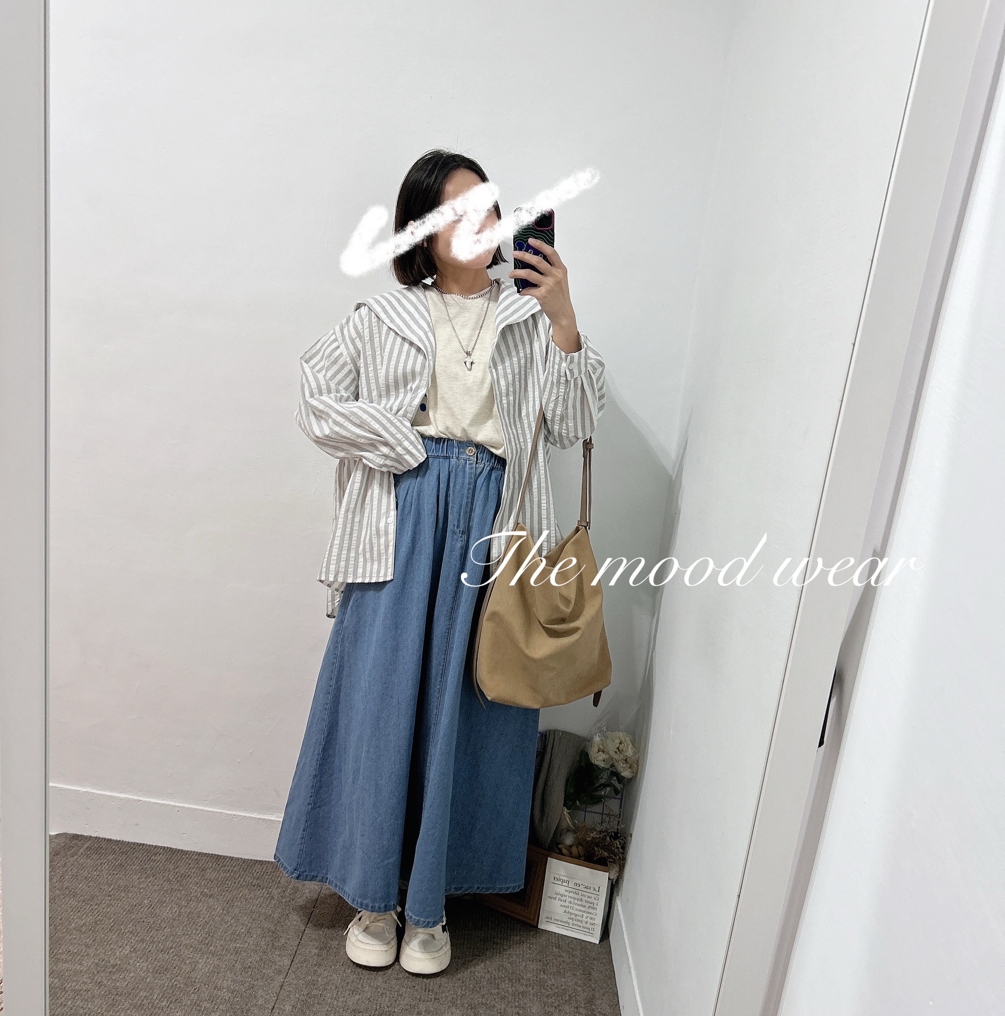 兩穿泡泡布海軍領直條襯衫