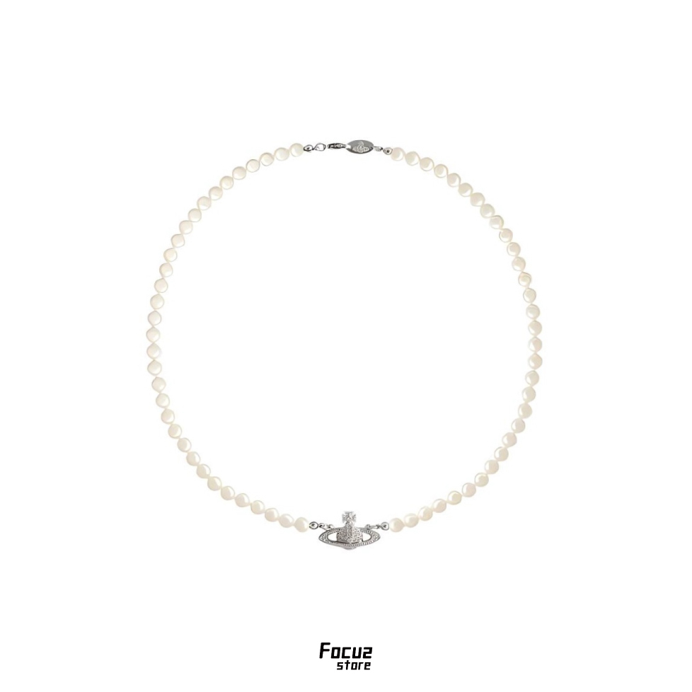 【Focus Store】預購 Vivienne Westwood Mini Bas Relief Necklace 西太后 黃銅 浮雕土星 珍珠項鍊 銀色