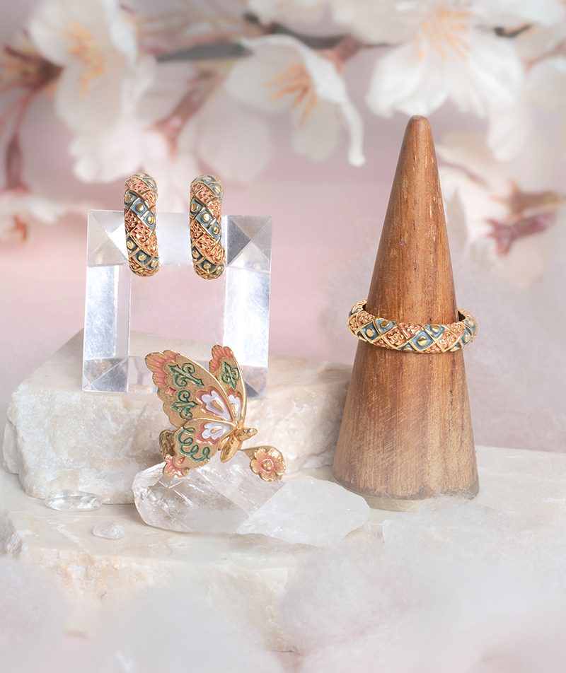 櫻花扭索紋圖案耳環/戒指