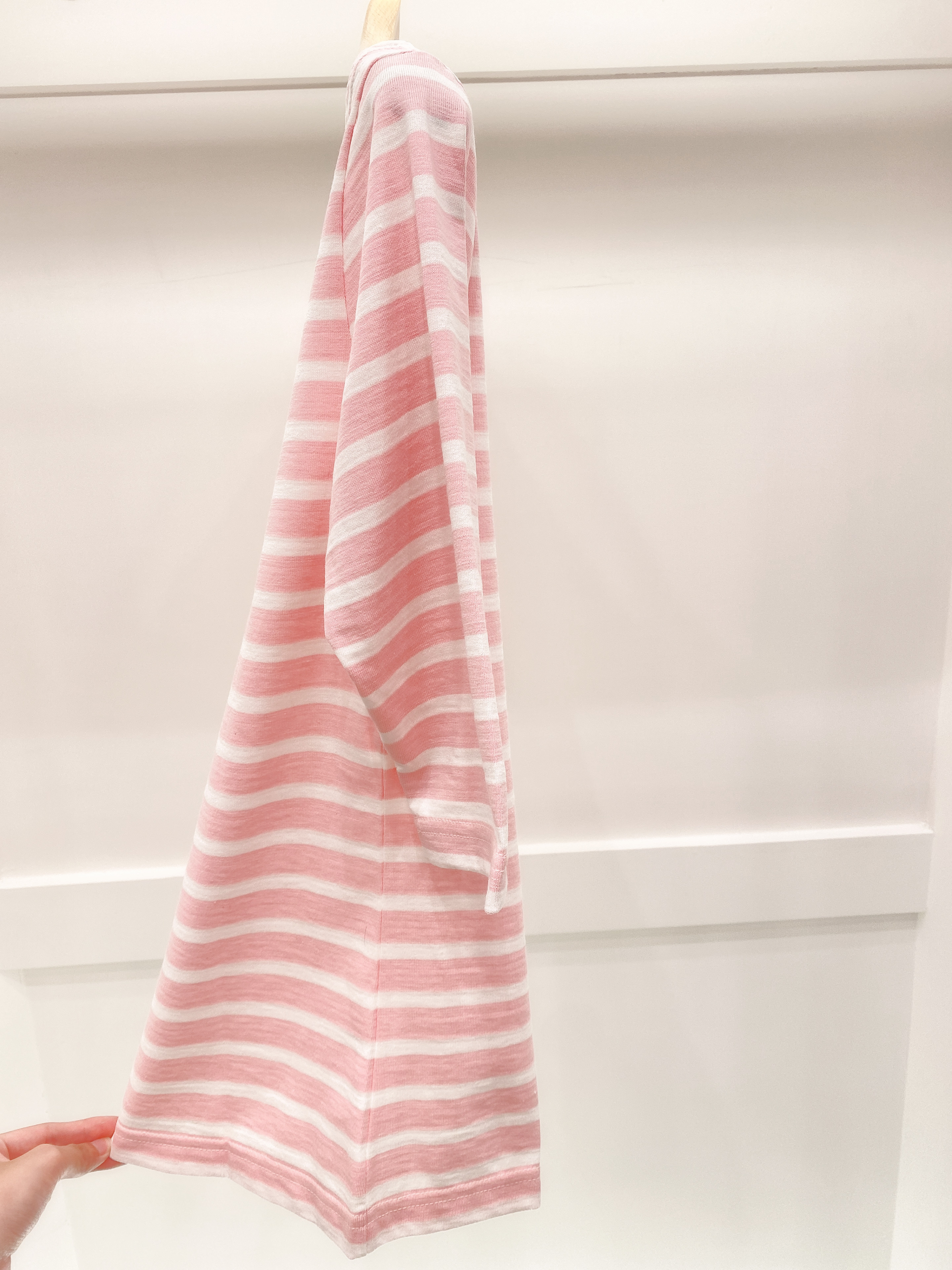 法國橫條限定粉五分袖上衣