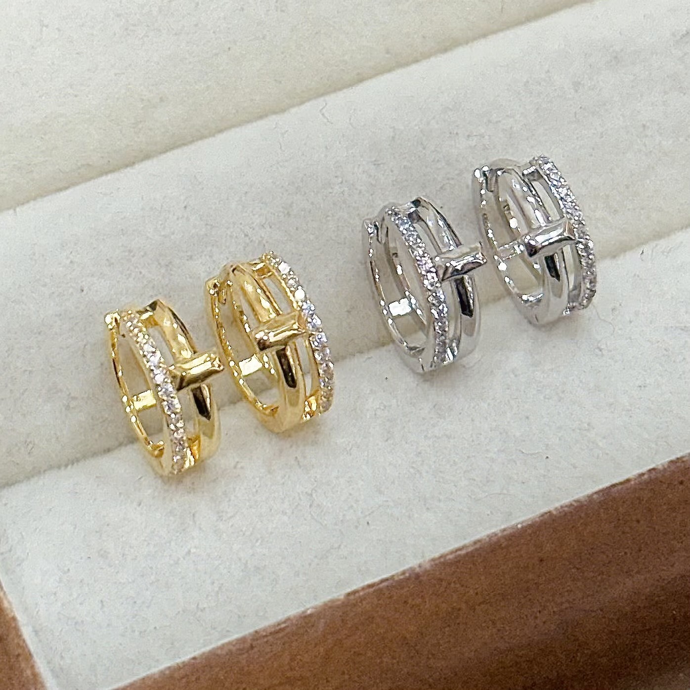 B35【輕奢】排鑽方塊雙層純銀易扣