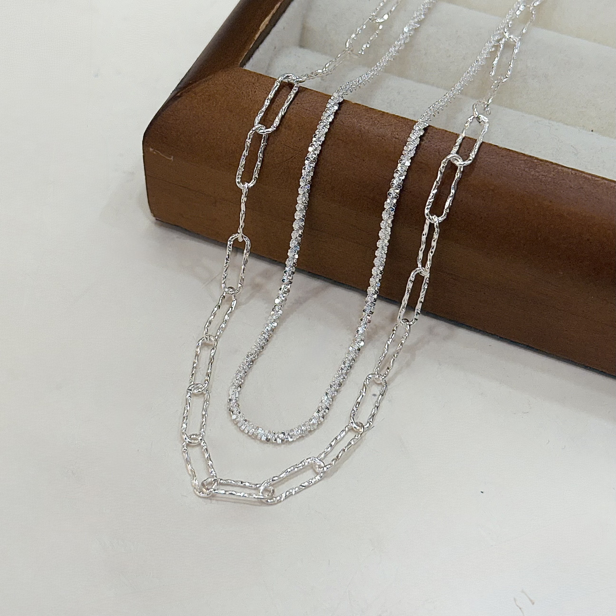 B51雪花鏈條雙層純銀鎖骨鏈