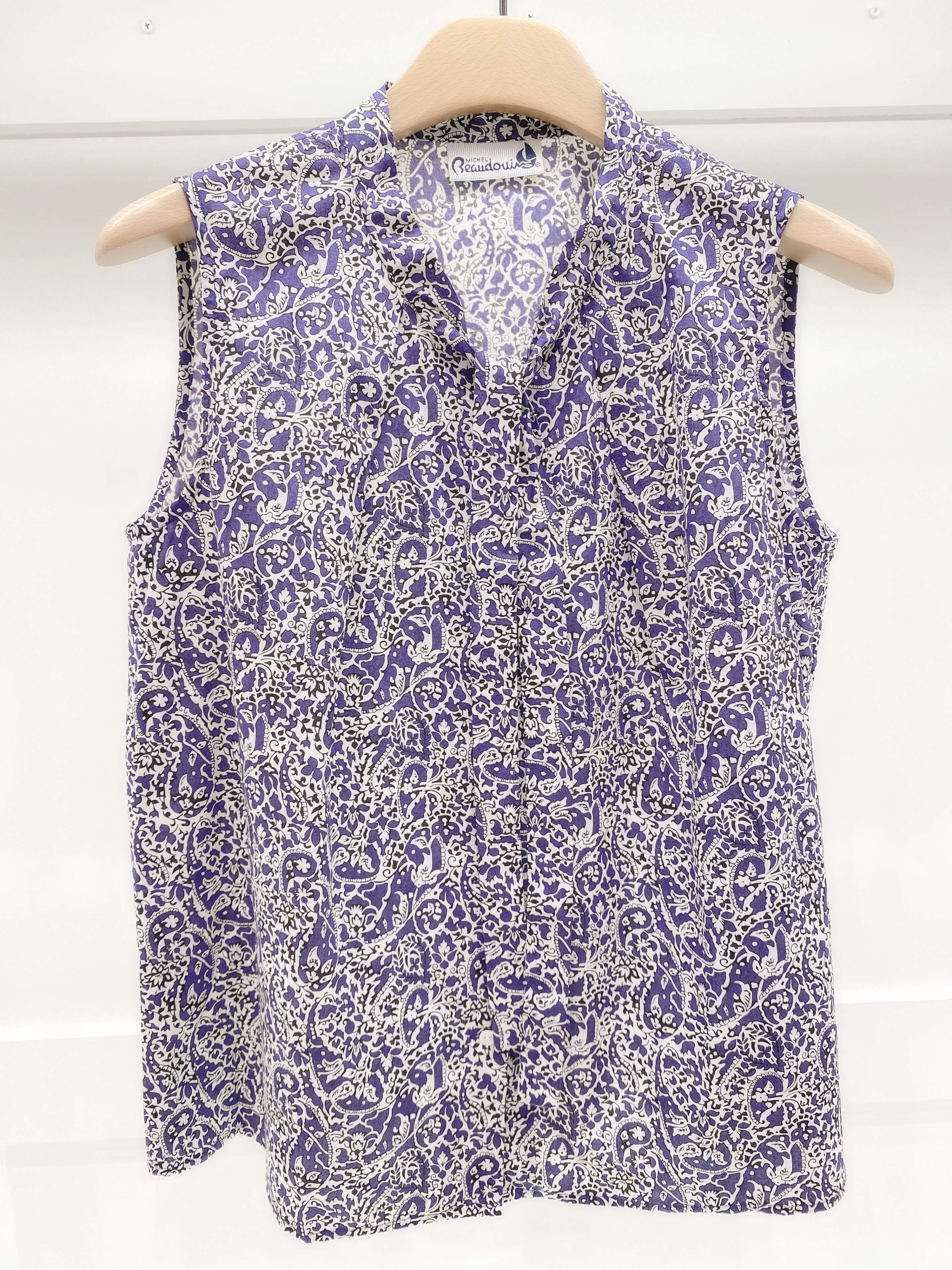 涼感花布無袖襯衫