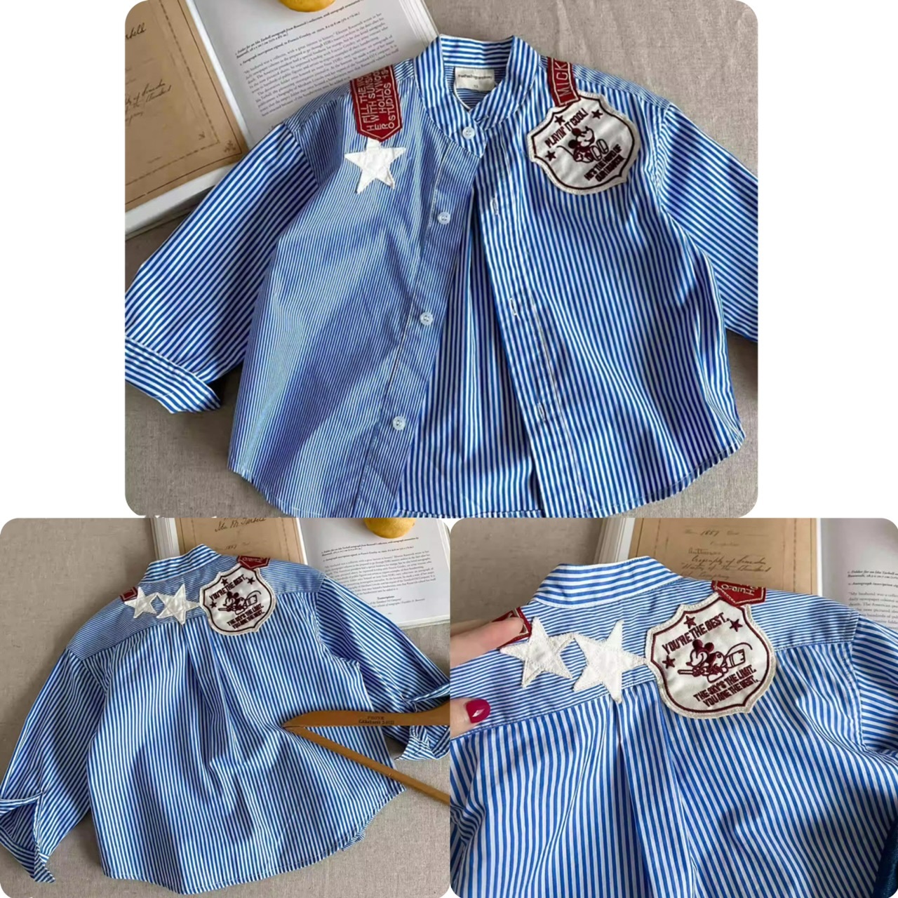 兒童米奇徽章直紋恤衫 -2500344