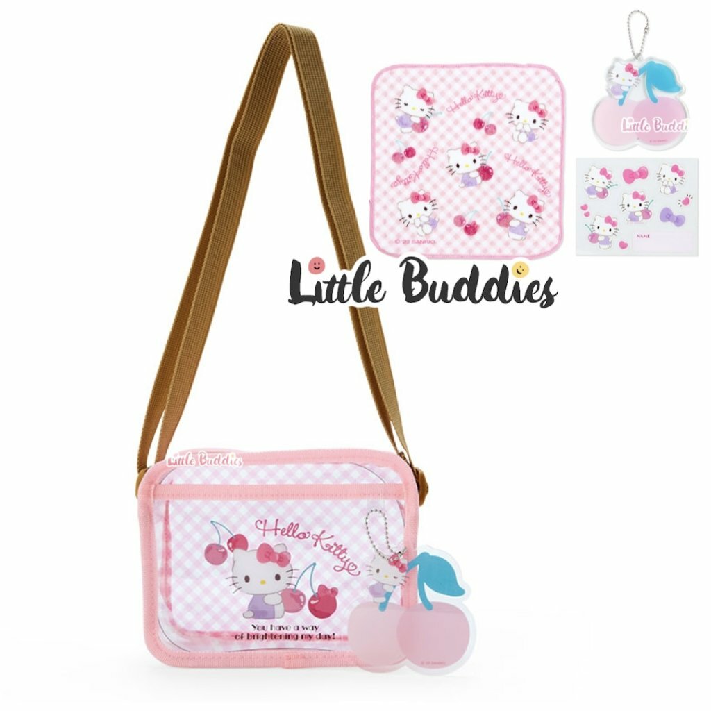 日版 Sanrio 透明側揹袋連匙扣 毛巾 貼紙 4件套