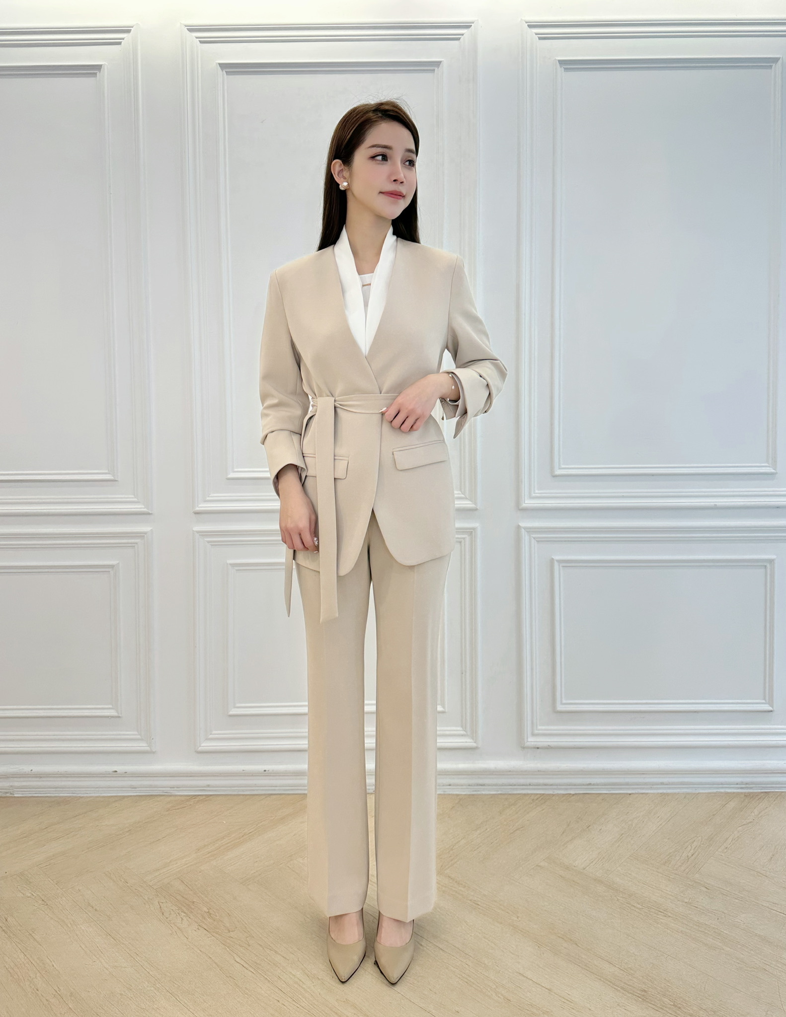 (職場必備)無領綁帶套裝