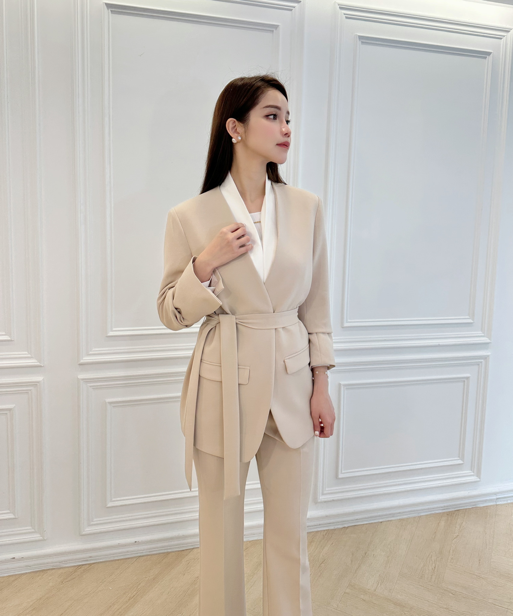 (職場必備)無領綁帶套裝