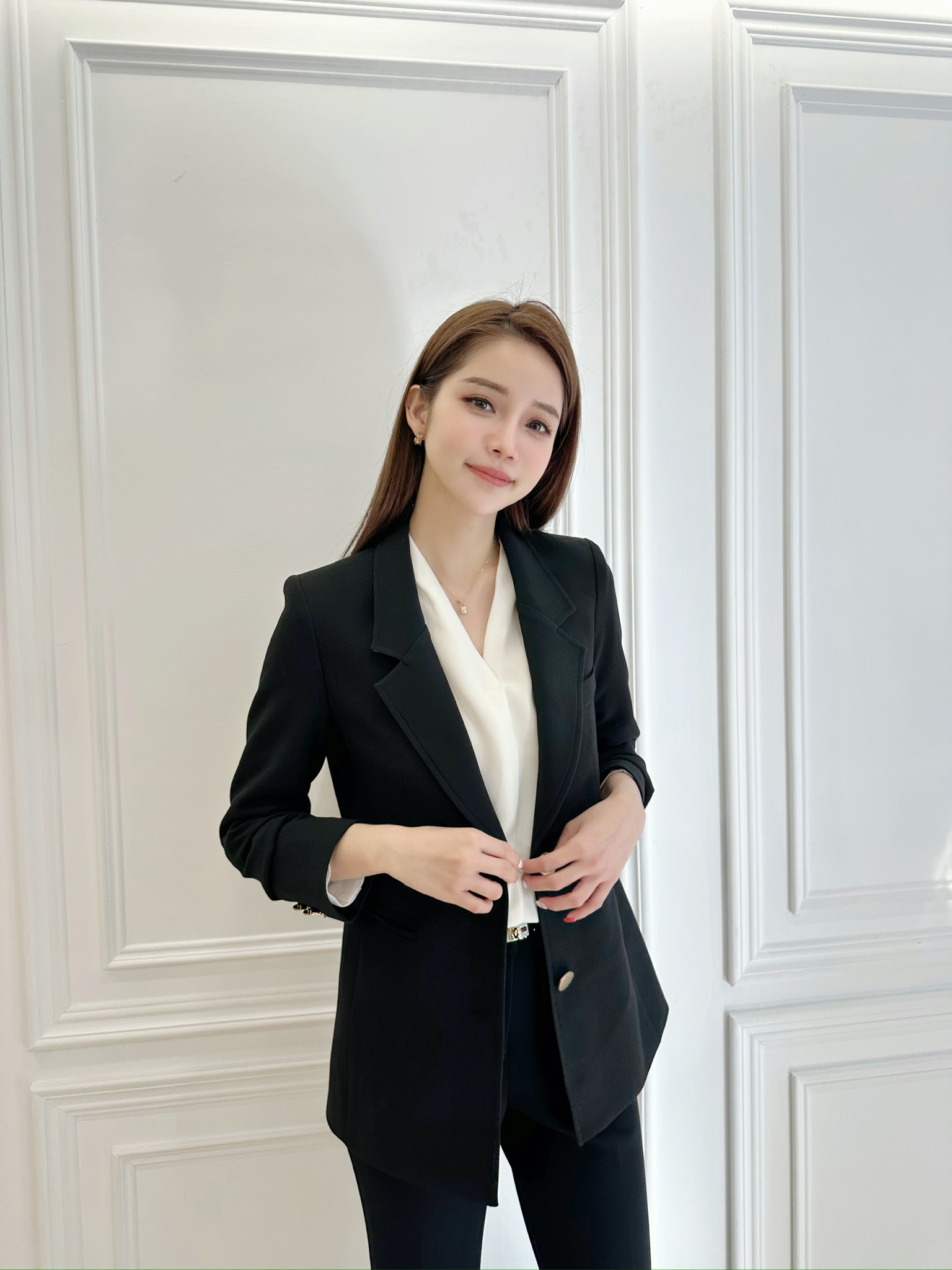 撞色翻領西裝外套