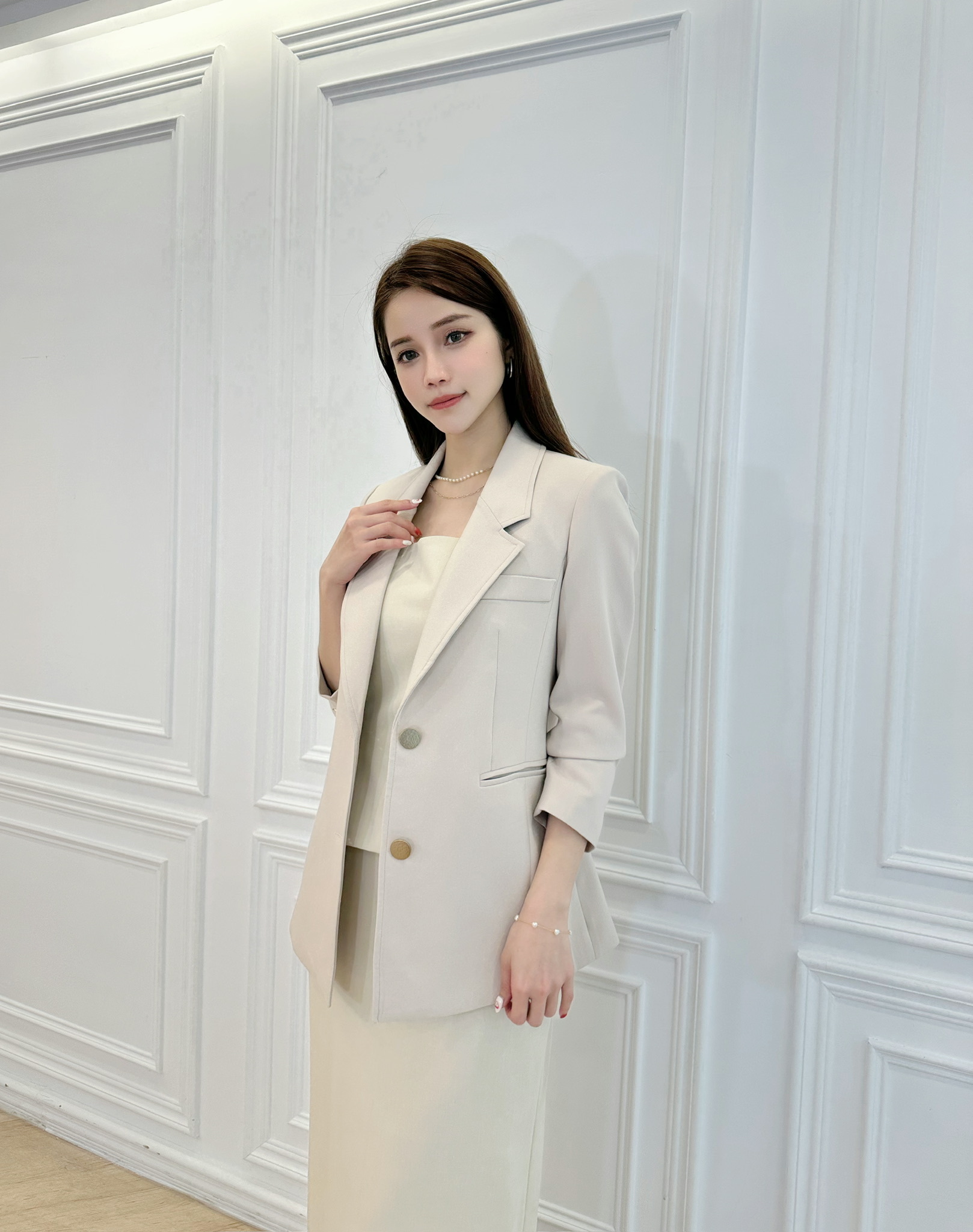 撞色翻領西裝外套