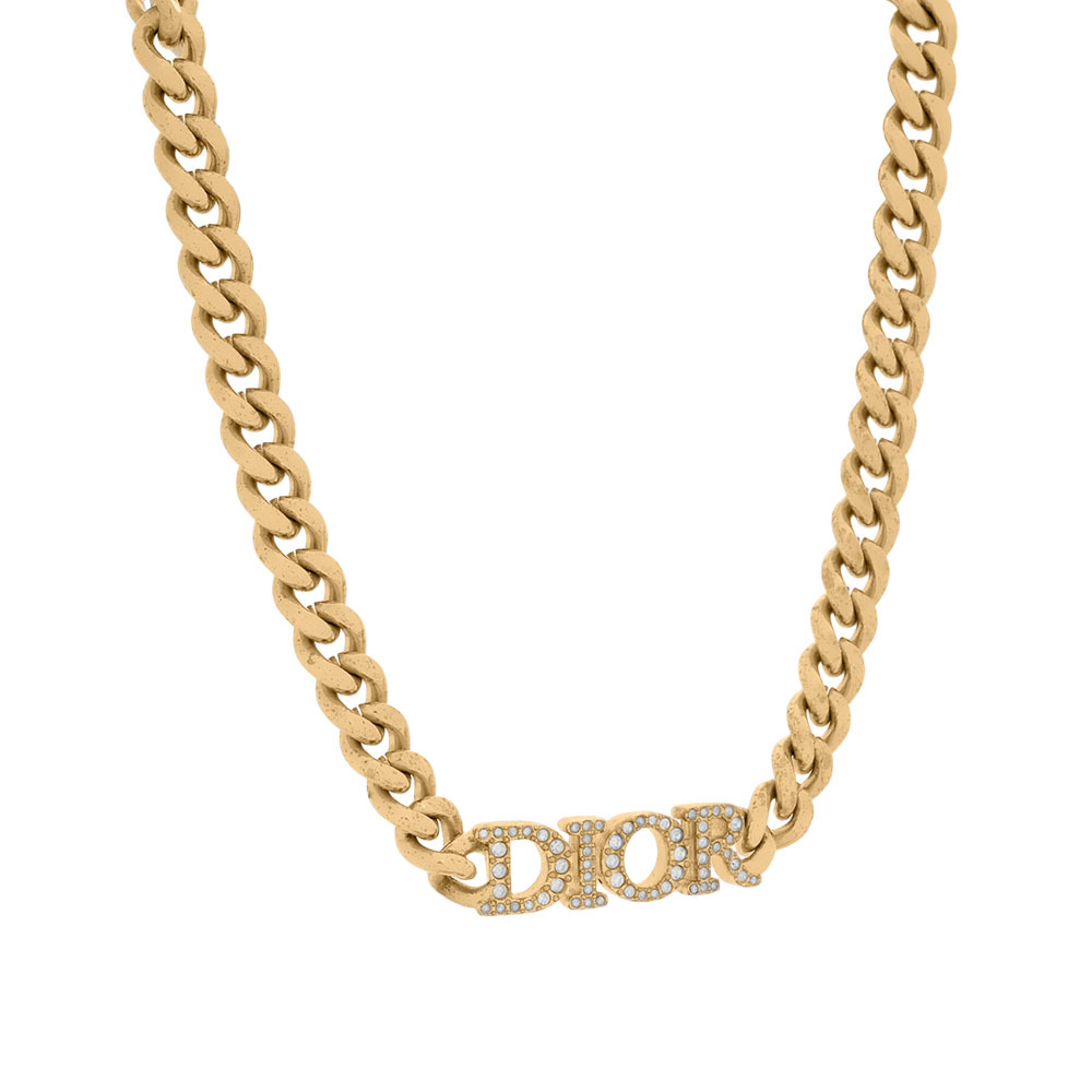 【CHRISTIAN DIOR】Dio(r)evolution 水晶標誌鎖鏈設計頸鍊/短項鍊(金色) N1583DVOCY_D301