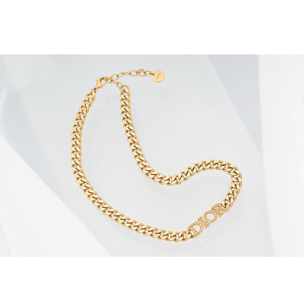 【CHRISTIAN DIOR】Dio(r)evolution 水晶標誌鎖鏈設計頸鍊/短項鍊(金色) N1583DVOCY_D301