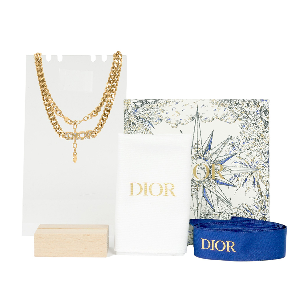 【CHRISTIAN DIOR】Dio(r)evolution 水晶標誌鎖鏈設計頸鍊/短項鍊(金色) N1583DVOCY_D301