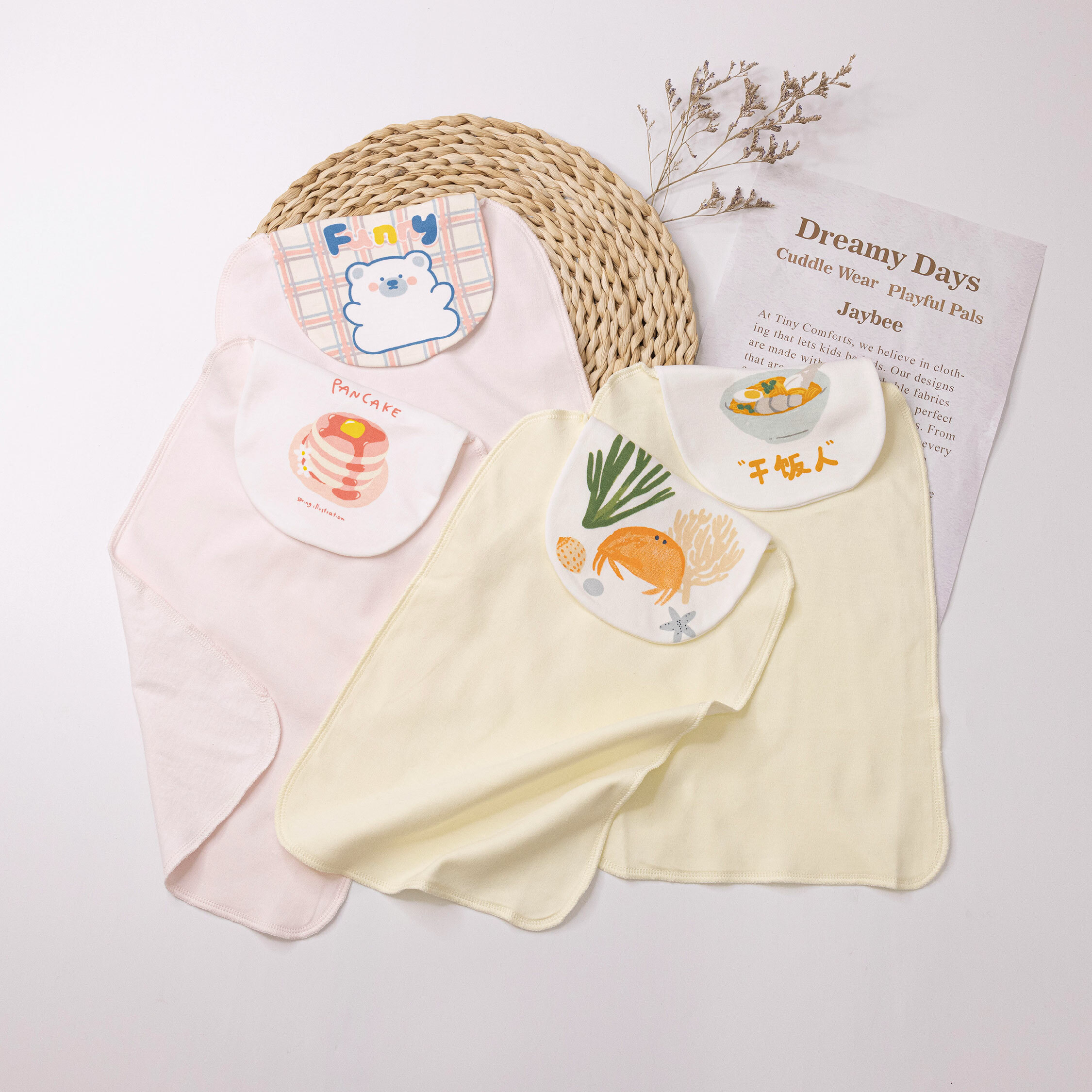 【JS0212】甜甜熊與麵麵蟹純棉隔汗巾(兩入一組)＊二款