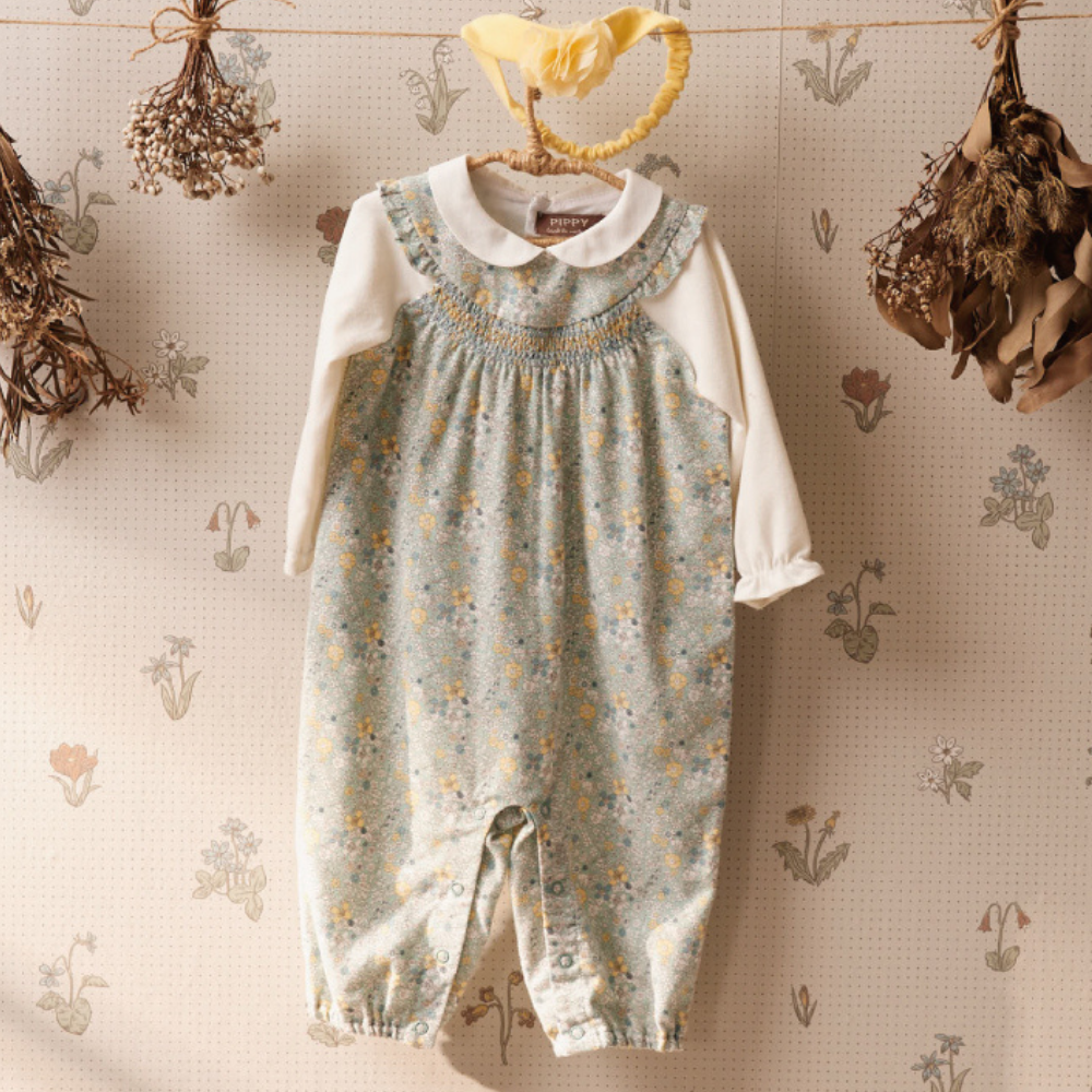 PIPPY棉質經典印花吊帶褲2件組禮盒 綠