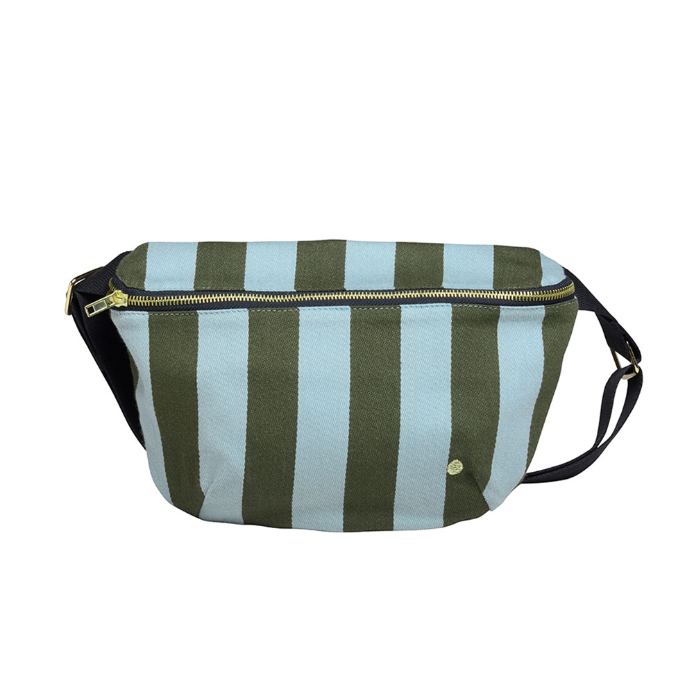 法國La cerise sur le gâteau 有機棉時尚腰包-抹茶藍條紋