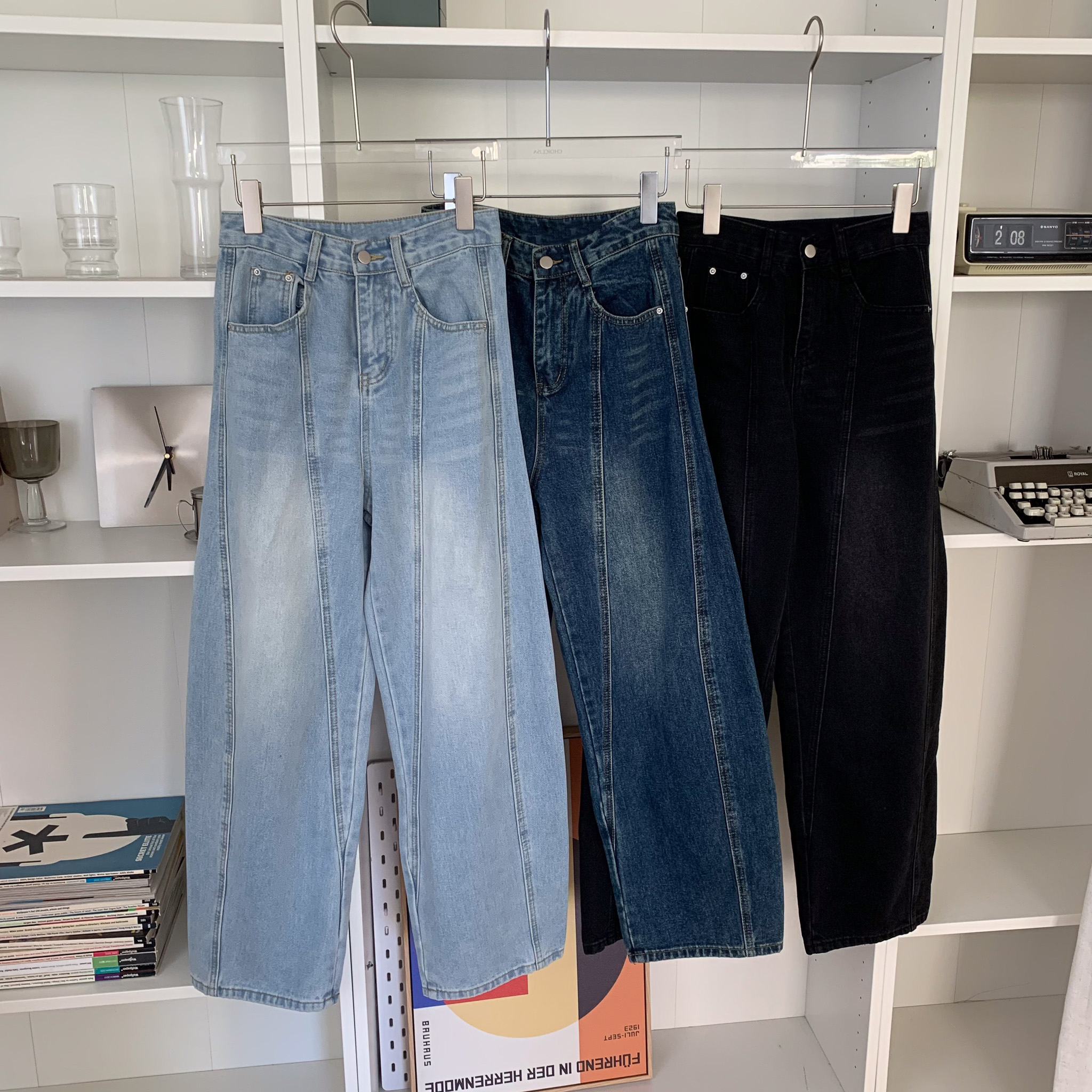 ISA_今年必擁有單品!! 冰藍美式繭型牛仔神褲_41255