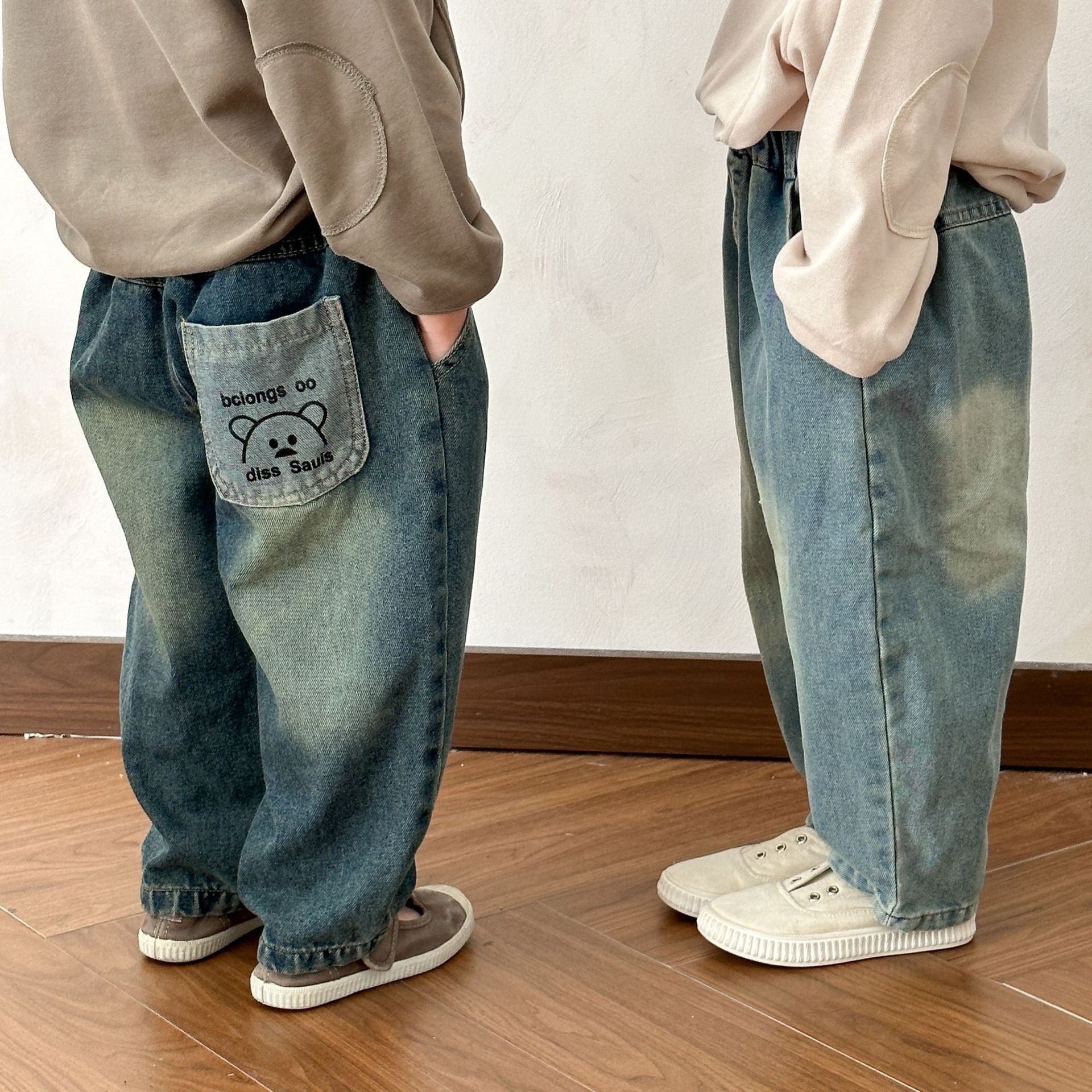 兄弟姐妹一起穿_小熊牛仔褲