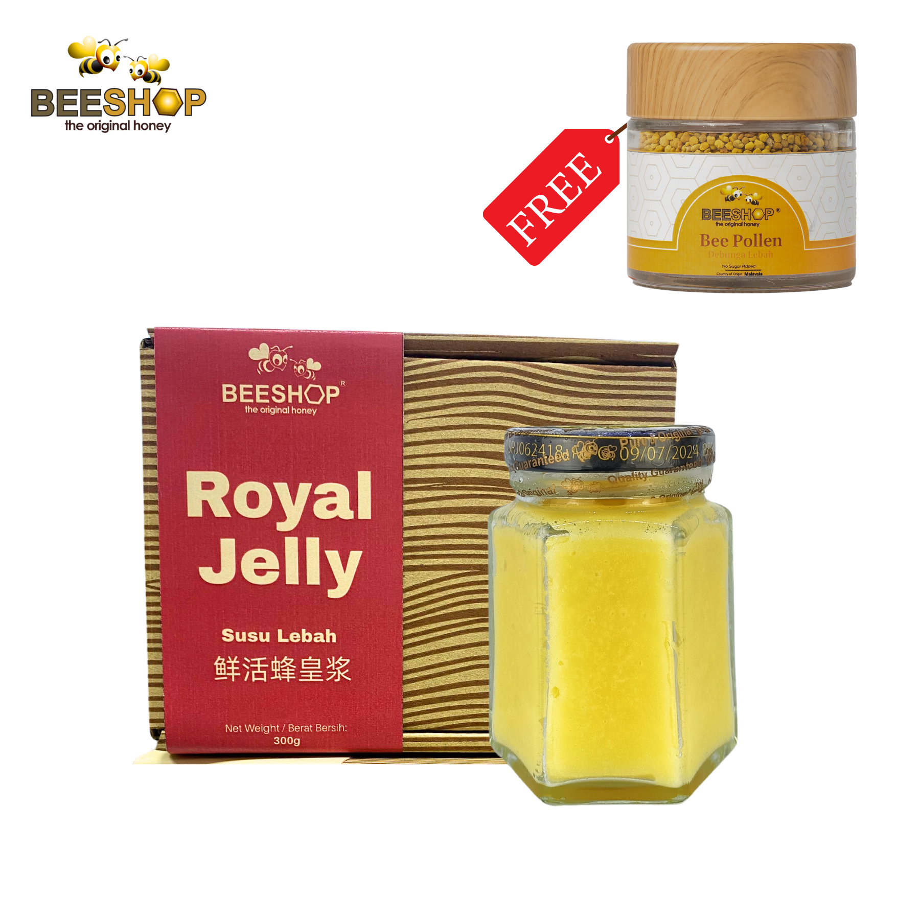 FRESH ROYAL JELLY 300G FREE BEE POLLEN 100G (HALAL)