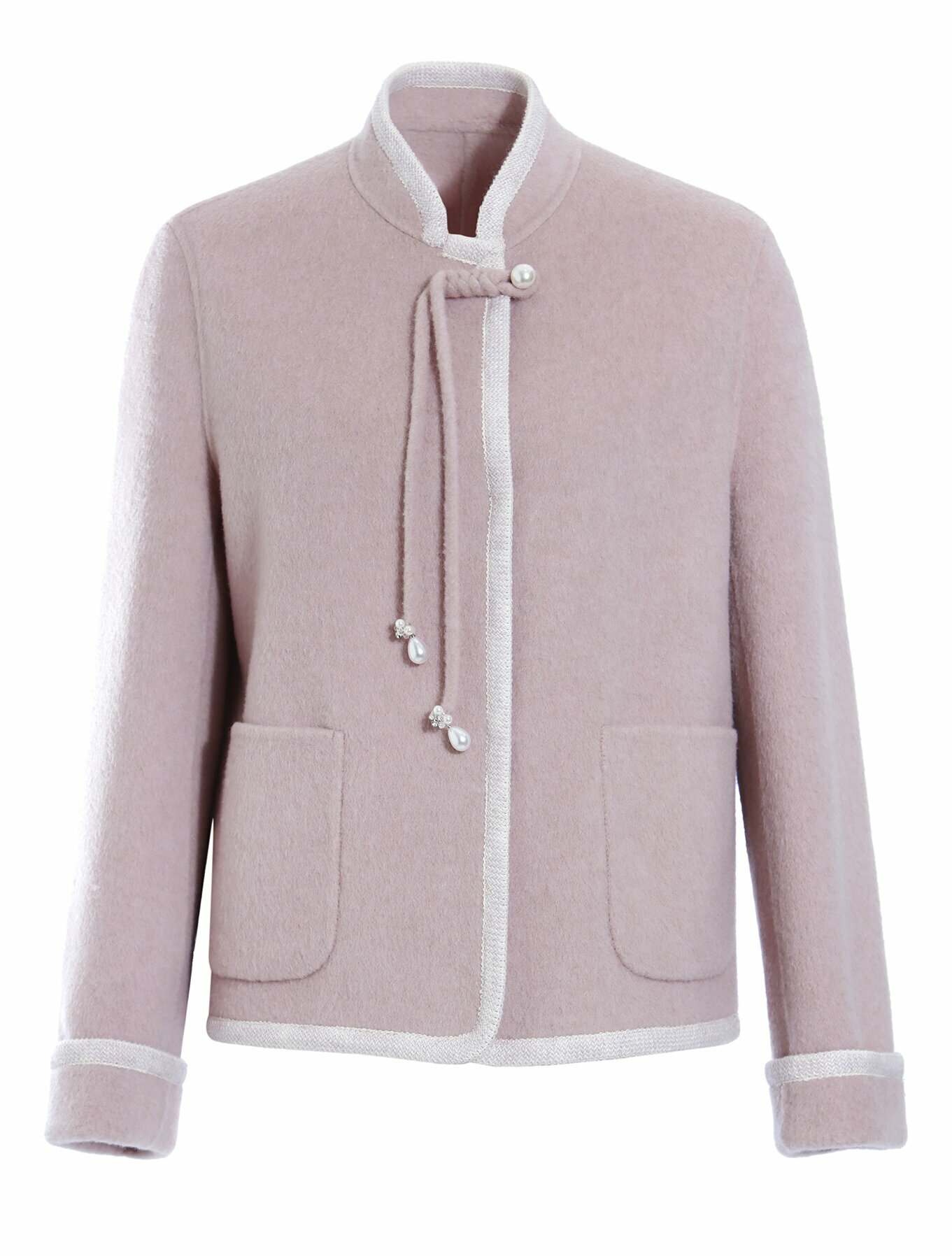 BD15380D1 霧棉珍語立領珍珠流蘇短版外套