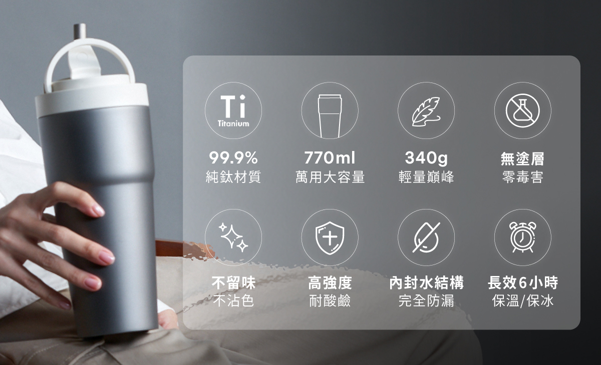WOKY 沃廚】Ti 純鈦渾圓杯770ml-AllDay隨行款(抗熱款)+真瓷800 WOKY 沃廚】Ti 純鈦渾圓杯770ml-AllDay隨行款(抗熱款)+真瓷800