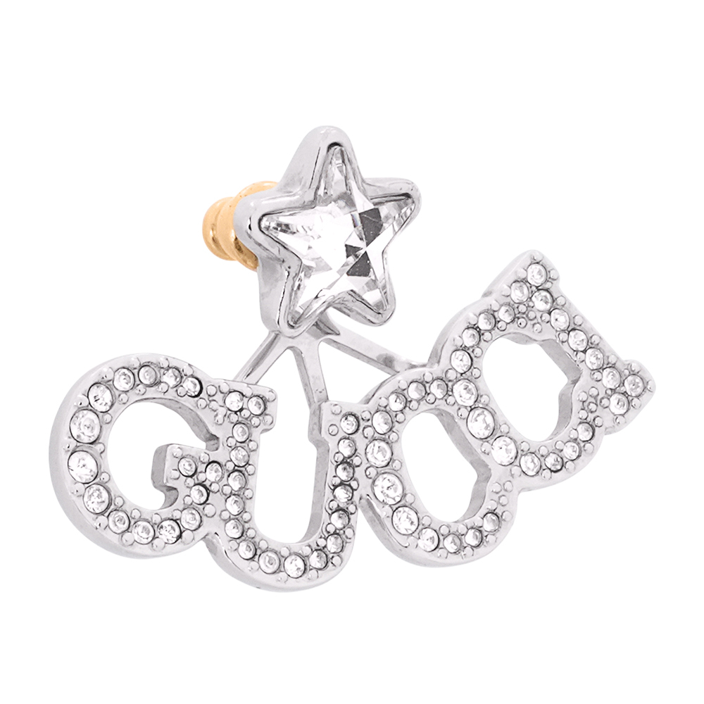 【GUCCI】水鑽Logo 標誌 以及星星造型單邊針式耳環(銀色)679057 J3F42 8162