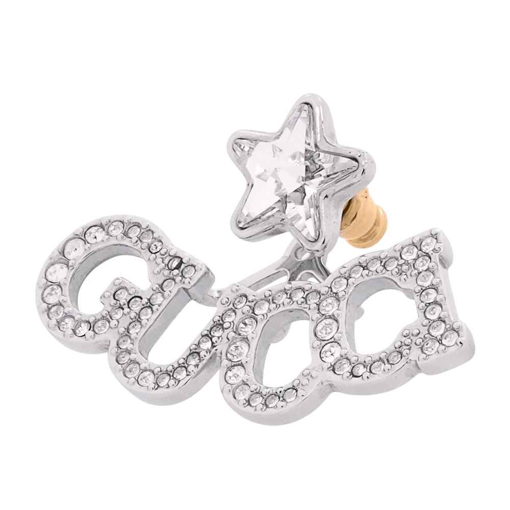 【GUCCI】水鑽Logo 標誌 以及星星造型單邊針式耳環(銀色)679057 J3F42 8162