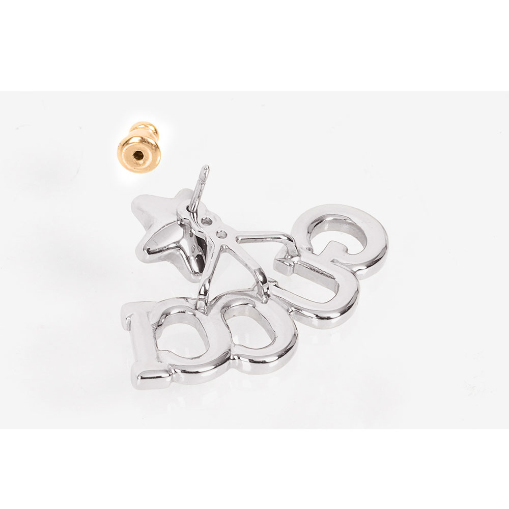 【GUCCI】水鑽Logo 標誌 以及星星造型單邊針式耳環(銀色)679057 J3F42 8162