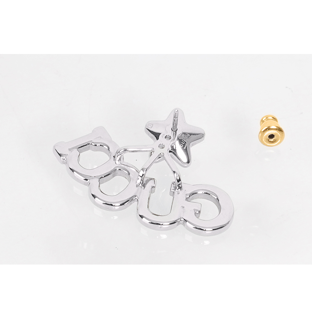 【GUCCI】水鑽Logo 標誌 以及星星造型單邊針式耳環(銀色)679057 J3F42 8162