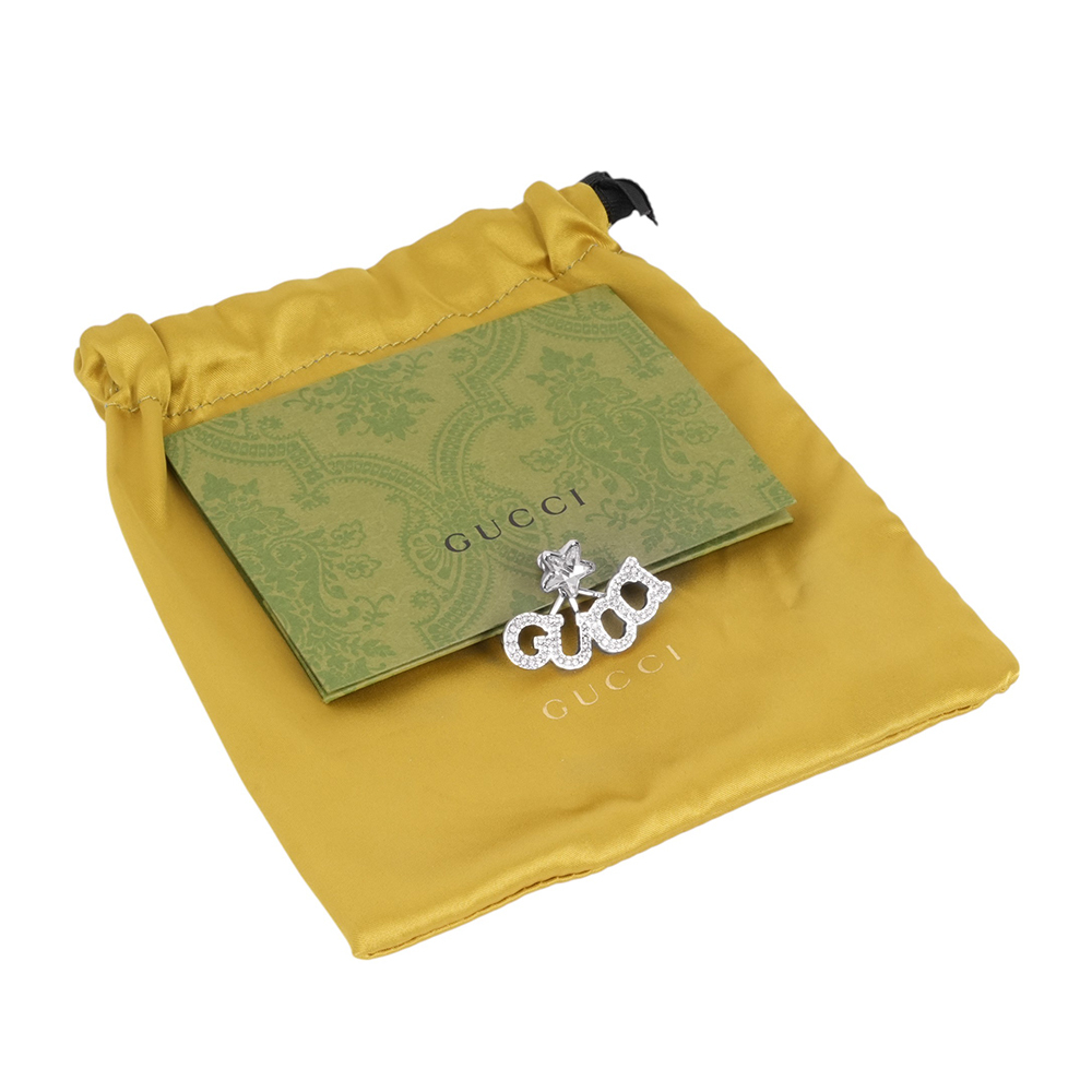 【GUCCI】水鑽Logo 標誌 以及星星造型單邊針式耳環(銀色)679057 J3F42 8162