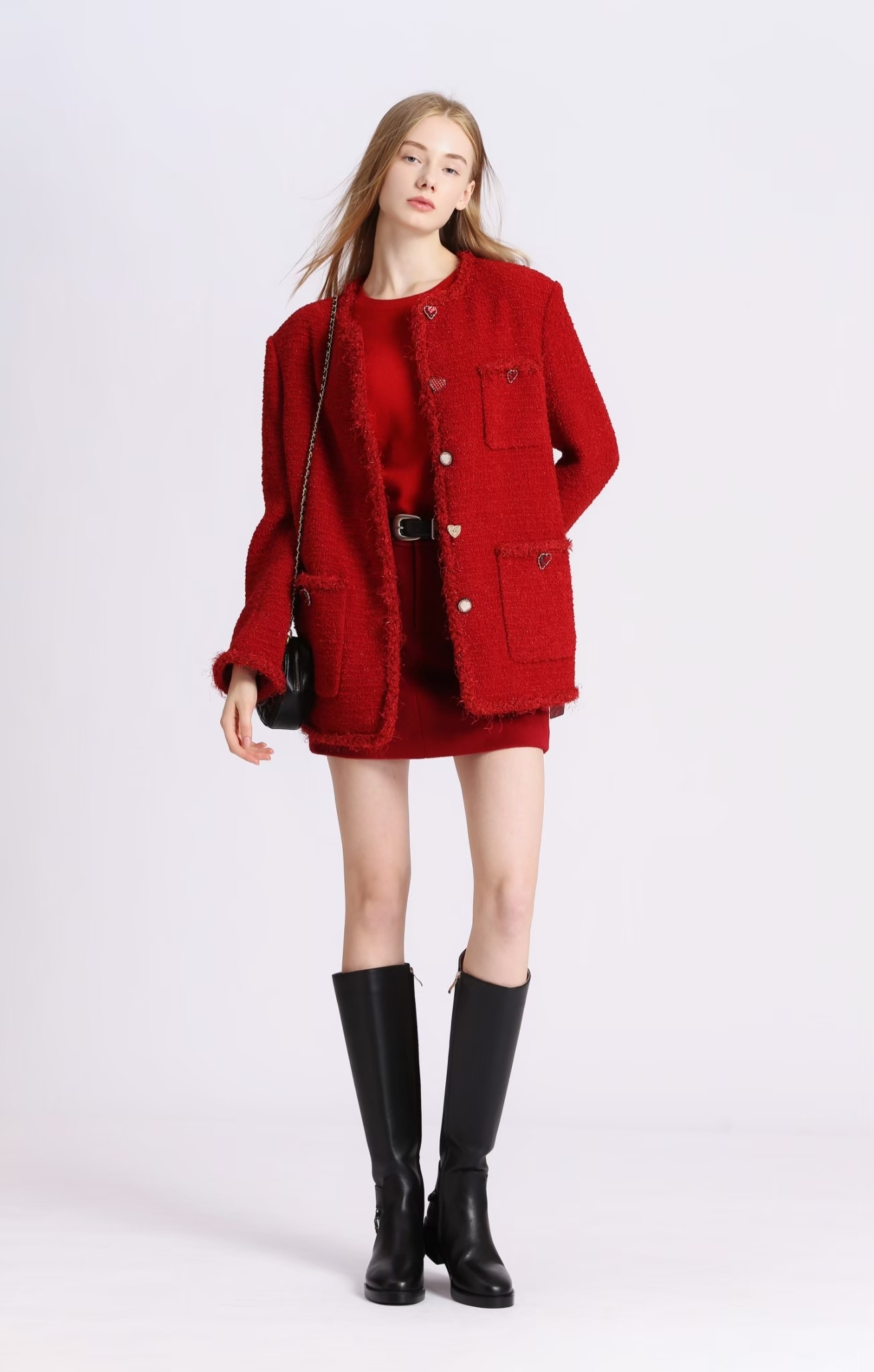 BD15020C1 冬日紅寶石毛呢短裙 (附腰帶)