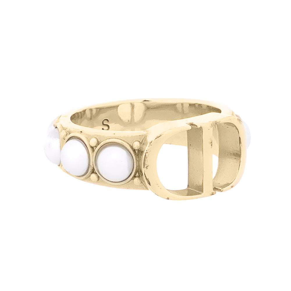 【CHRISTIAN DIOR】30 Montaigne CD 標誌及珍珠鑲飾戒指(金色)