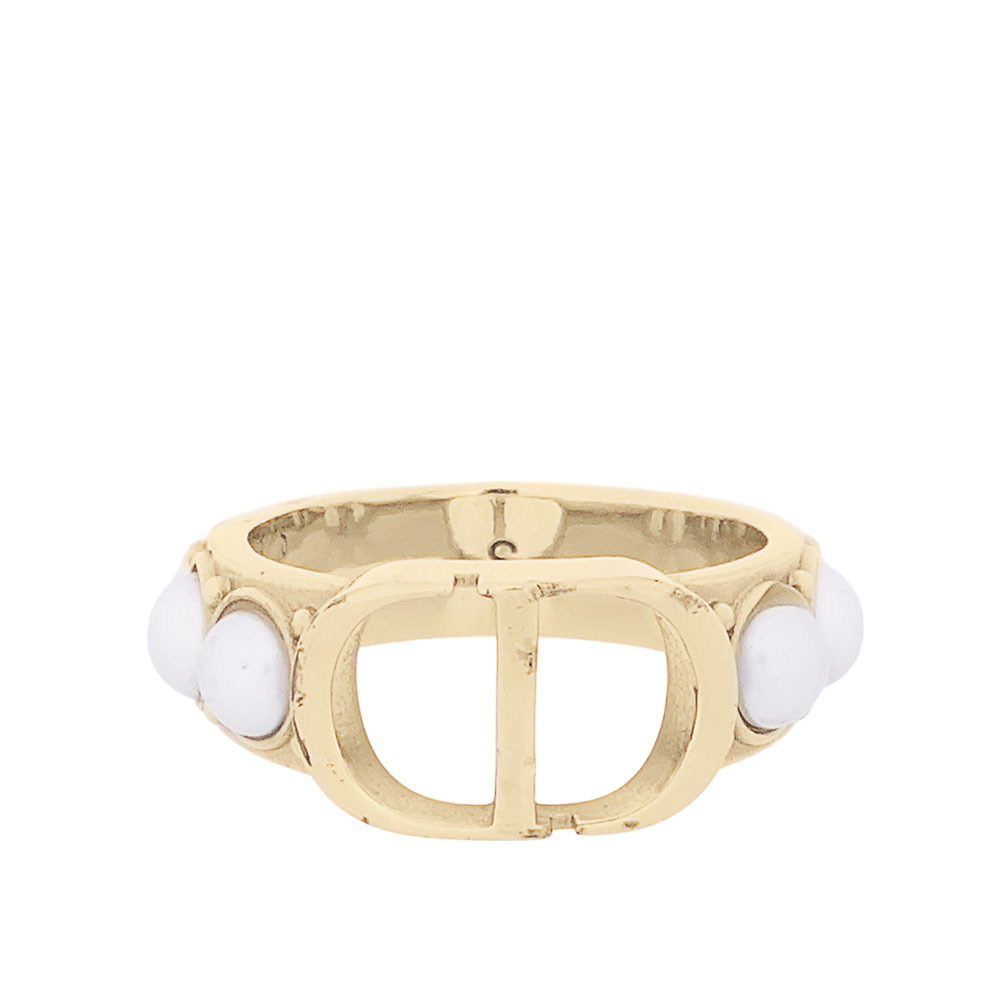 【CHRISTIAN DIOR】30 Montaigne CD 標誌及珍珠鑲飾戒指(金色)