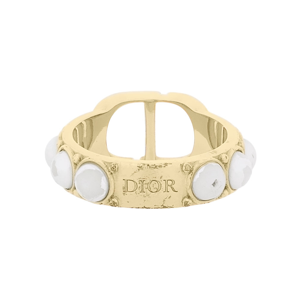 【CHRISTIAN DIOR】30 Montaigne CD 標誌及珍珠鑲飾戒指(金色)R0877MTGRS_D301