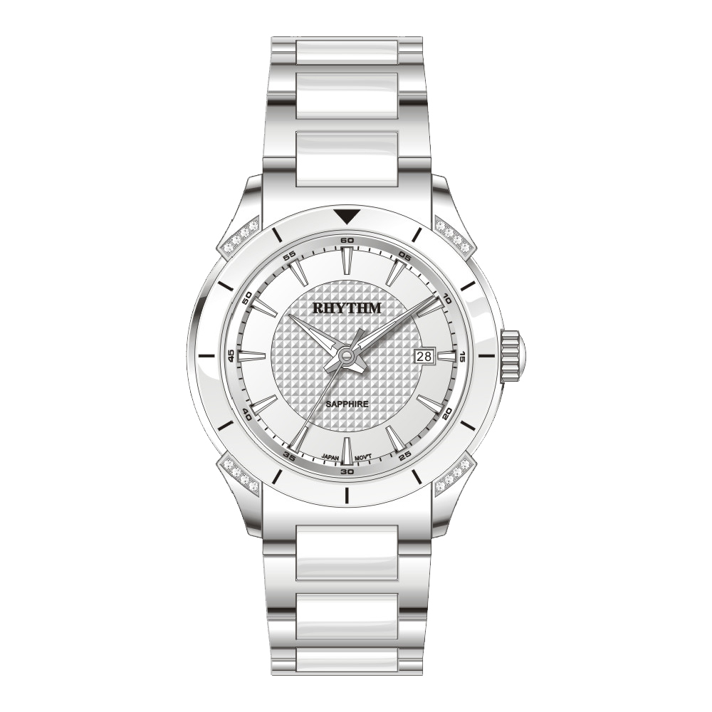 【Rhythm 麗聲】極簡設計日期顯示不鏽鋼陶瓷手錶-F1207T-