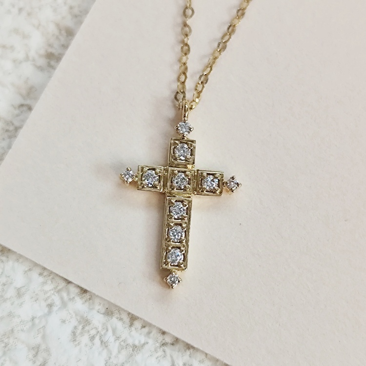 18K黃金十字架鑽石頸鏈