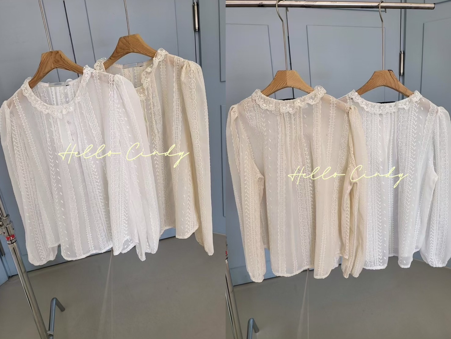 N02012 現貨-正韓東大門設計師品牌法式直紋精緻刺繡蕾絲上衣