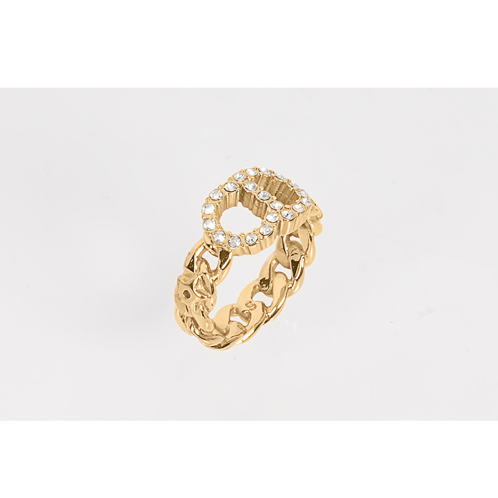 【CHRISTIAN DIOR】Clair D Lune 水晶標誌及鎖鏈設計戒指(金色)R0988CDLCY_D301