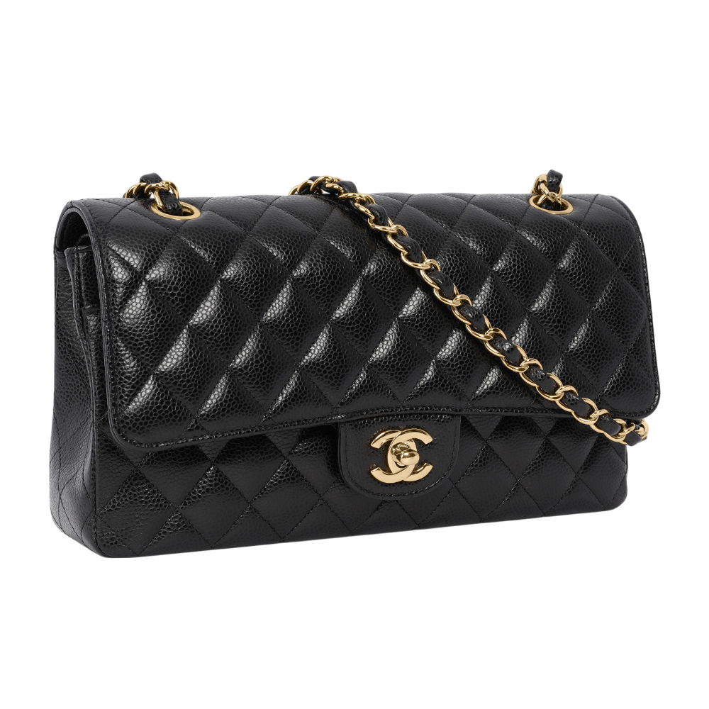 【CHANEL】金釦菱格紋粒紋牛皮 25cm COCO包